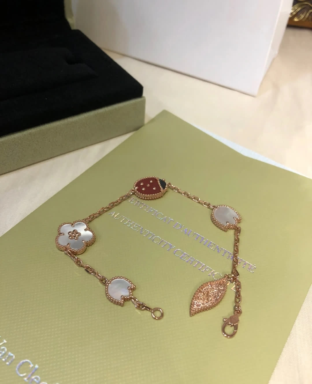 Van Cleef & Arpels Gold Tone Ladybug and Flower Earrings